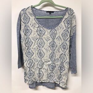 Women's 3/4 Sleeve Round Neck Diamond Pattern Long Top T Shirt Clothing Blouse